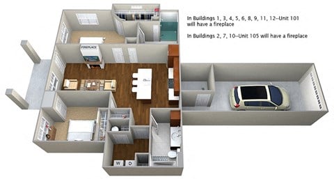Floor plan for 2 beds, 2 baths, 1096 sqft